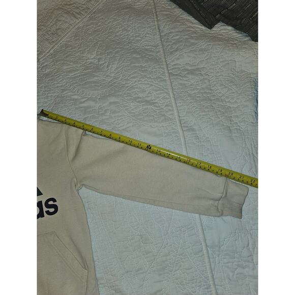 Cream With A Green Adidas Logo Fleece Pullover Hoodie Sweatshirt Kids Size Small - Picture 4 of 10